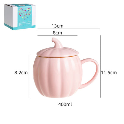 400ml Pumpkin Shape Mug with Lid – Multi-Purpose Pastel Ceramic Cup