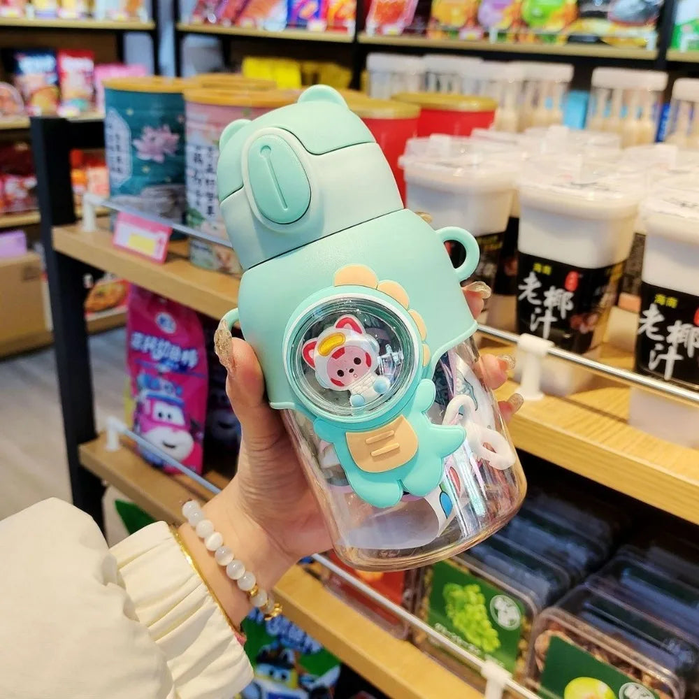 600ML Cute Cartoon Water Bottle with build-in Straw