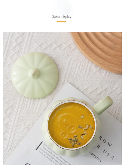 400ml Pumpkin Shape Mug with Lid – Multi-Purpose Pastel Ceramic Cup