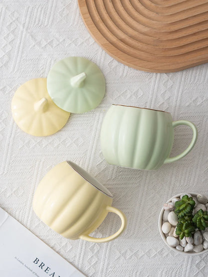400ml Pumpkin Shape Mug with Lid – Multi-Purpose Pastel Ceramic Cup
