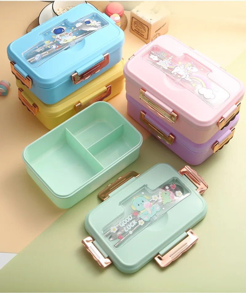 Cute Kids Lunch Box with multiple Compartments and cutlery set