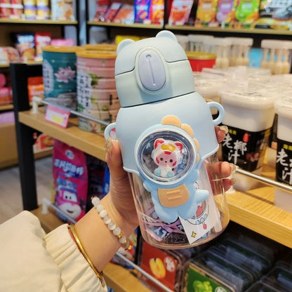 600ML Cute Cartoon Water Bottle with build-in Straw