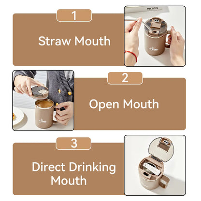 Double-Wall Thermal Coffee Cup With Strainer&Spoon Portable Leak Proof Coffee Mug