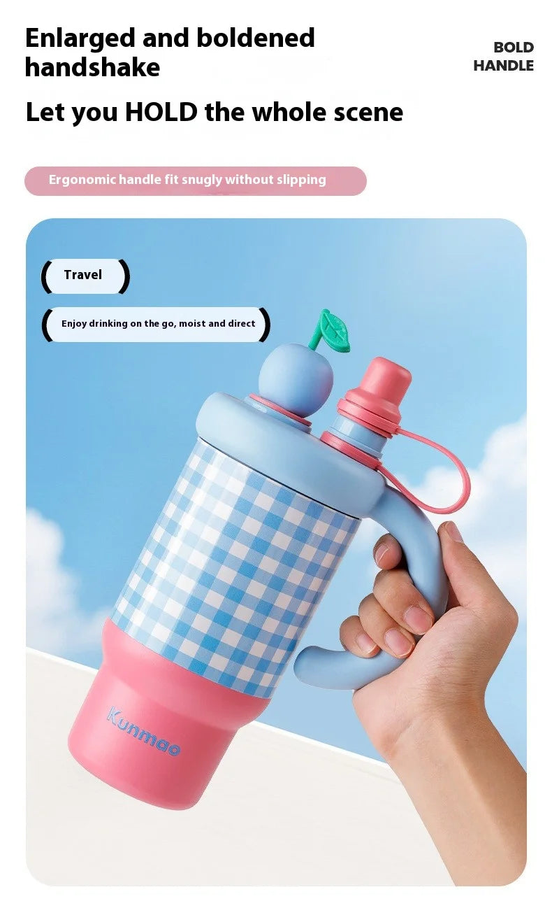 2025 New Extra large 800ML Insulated Thermos Travel Coffee Cup with Built-in Tea Container & Straw