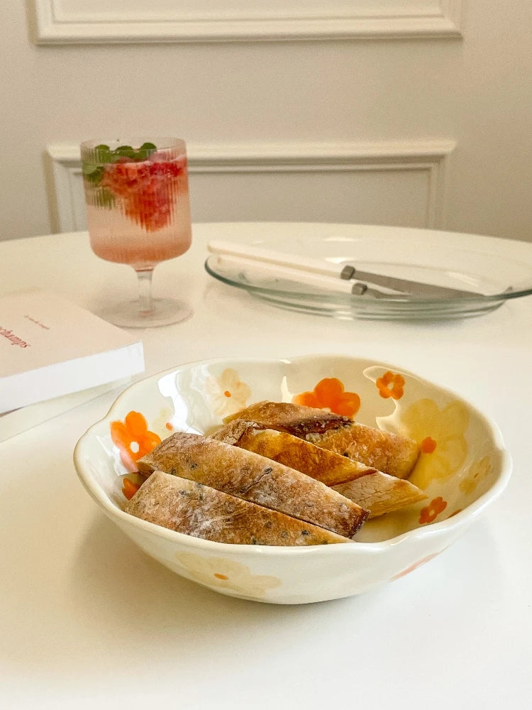 Hand-Painted Ceramic Bowl – Cream Porcelain with Floral Design (17.5 x 5cm)