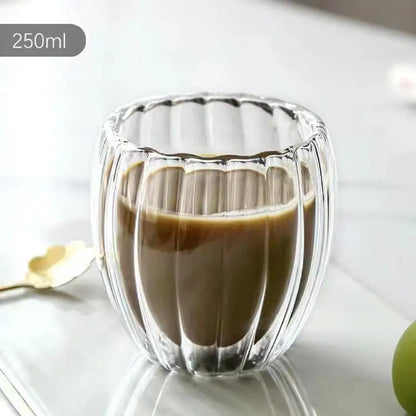 Stripe Coffee & Tea Mug – Double Wall Borosilicate Glass Cup