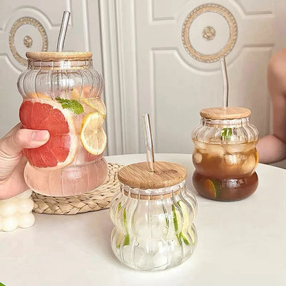 350/500/550/750ML Can-Shaped Glass Cups with Bamboo Lids & Glass Straws
