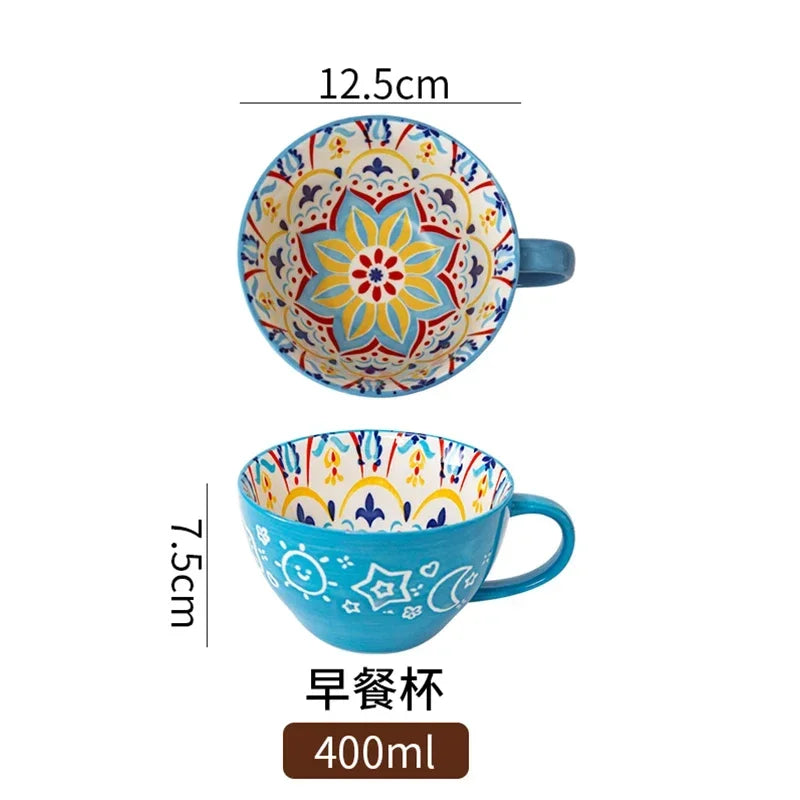 Unique Bohemian Pattern Ceramic Cup – Large 400ml Capacity