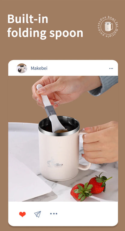 Double-Wall Thermal Coffee Cup With Strainer&Spoon Portable Leak Proof Coffee Mug
