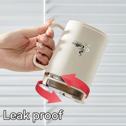 Double-Wall Thermal Coffee Cup With Strainer&Spoon Portable Leak Proof Coffee Mug