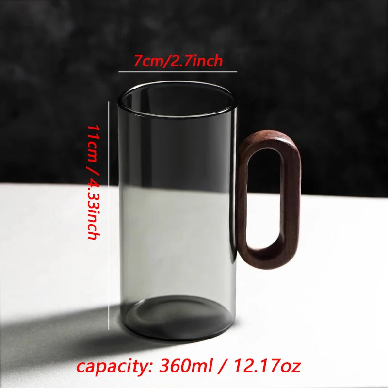 2/4/6PCS Luxury Transparent Black Glass Mug Set with Wooden Handle