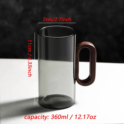 2/4/6PCS Luxury Transparent Black Glass Mug Set with Wooden Handle