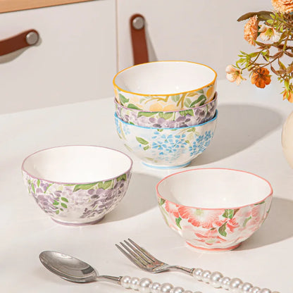 Hand-Painted floral design Ceramic - soup - snack- dessert Bowl