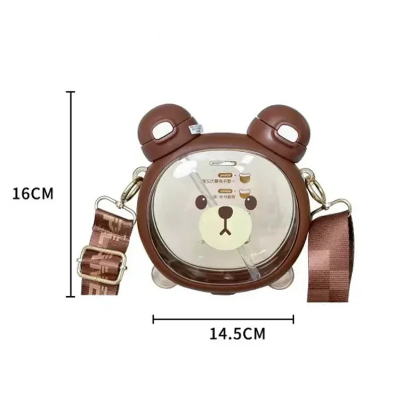 750ML Cute Water Bottle with Straw & Removable Strap