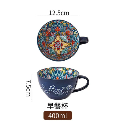 Unique Bohemian Pattern Ceramic Cup – Large 400ml Capacity