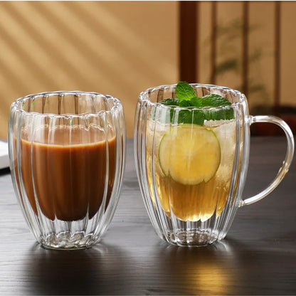 Stripe Coffee & Tea Mug – Double Wall Borosilicate Glass Cup