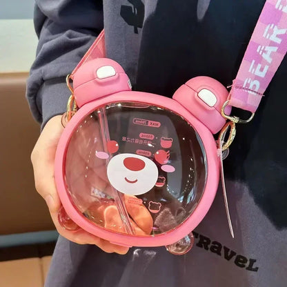 750ML Cute Water Bottle with Straw & Removable Strap