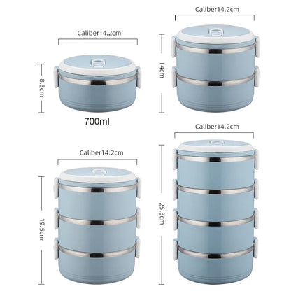 Multi-layer Thermal Lunch Box Stackable Round Metal Stainless Steel container