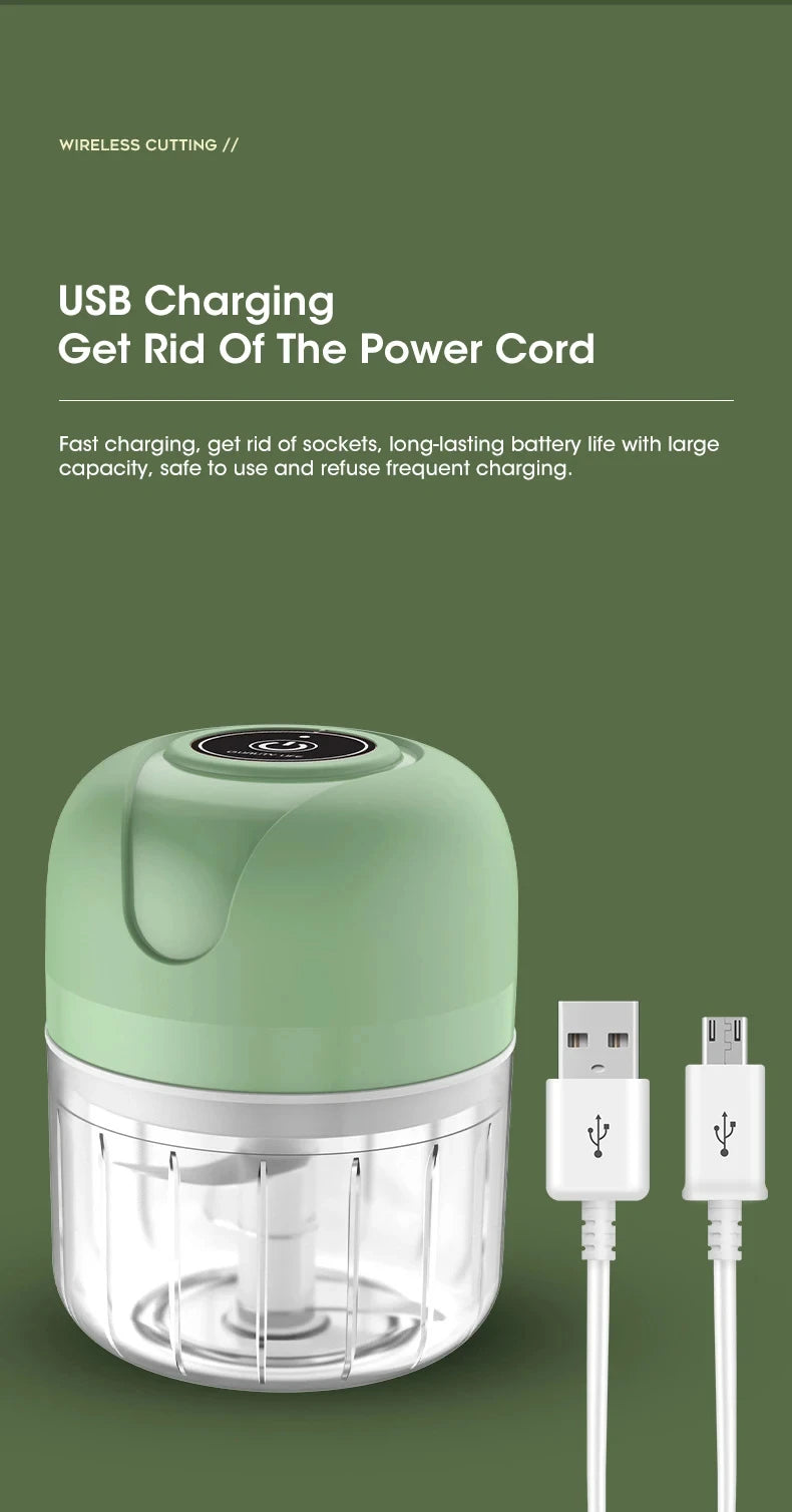 250ml Garlic Masher Crusher Electric Kitchen Food Chopper USB Portable