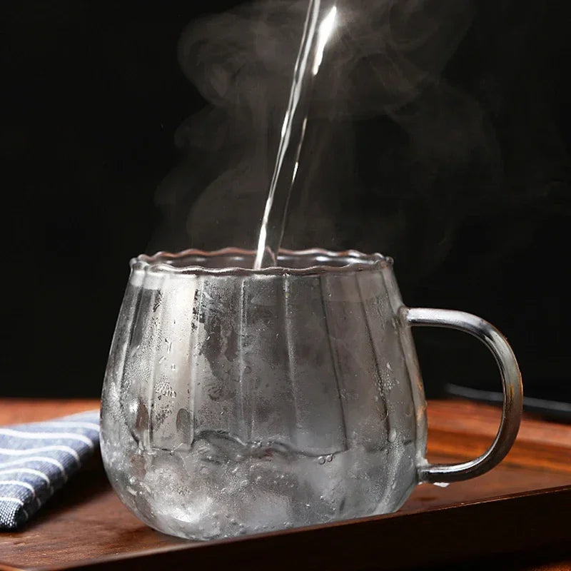 400ml High Borosilicate Glass Cup – Creative Striped Pumpkin-Shaped Mug