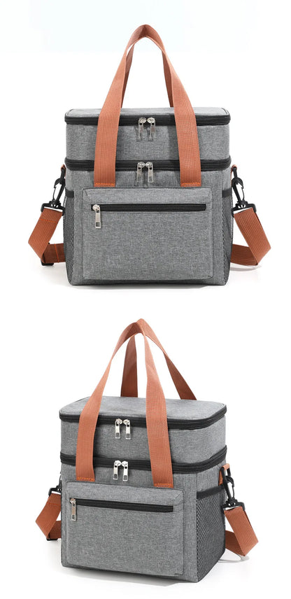 Double Layers Large Capacity Lunch Bag Thermal Insulation Picnic Bag With Shoulder Strap