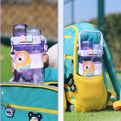 520ml Cute Water Bottle – Rectangular Shape with Strap, 2-Way Sip Style