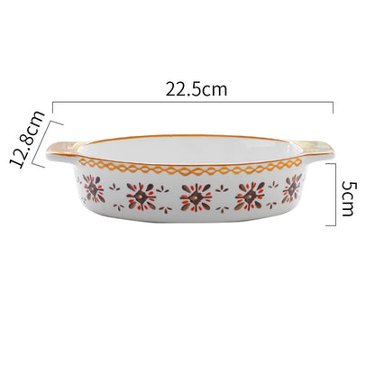 Flowers Rectangular Oval Ceramic Bakeware Pan with Handle – Multi-Size Baking Dish