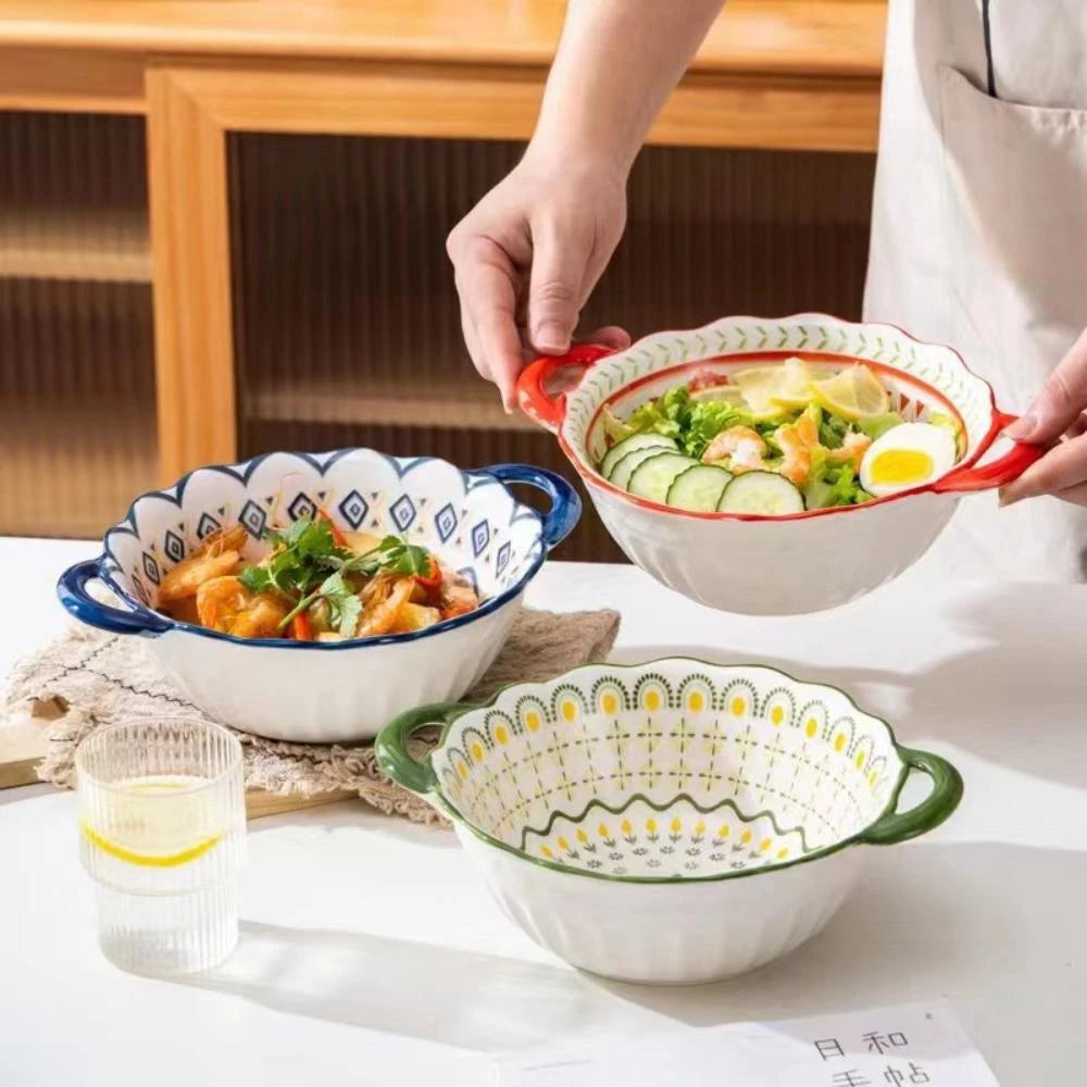 Large Capacity Ceramic Soup Bowl with Handle – 1L