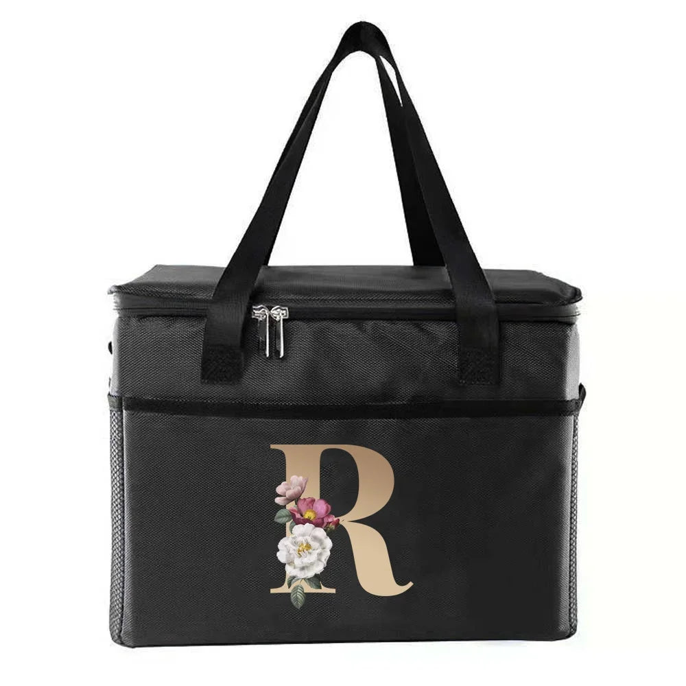 personalized gold letter printing picnic Bag Portable Lunch Bags Insulated Cooler Bag