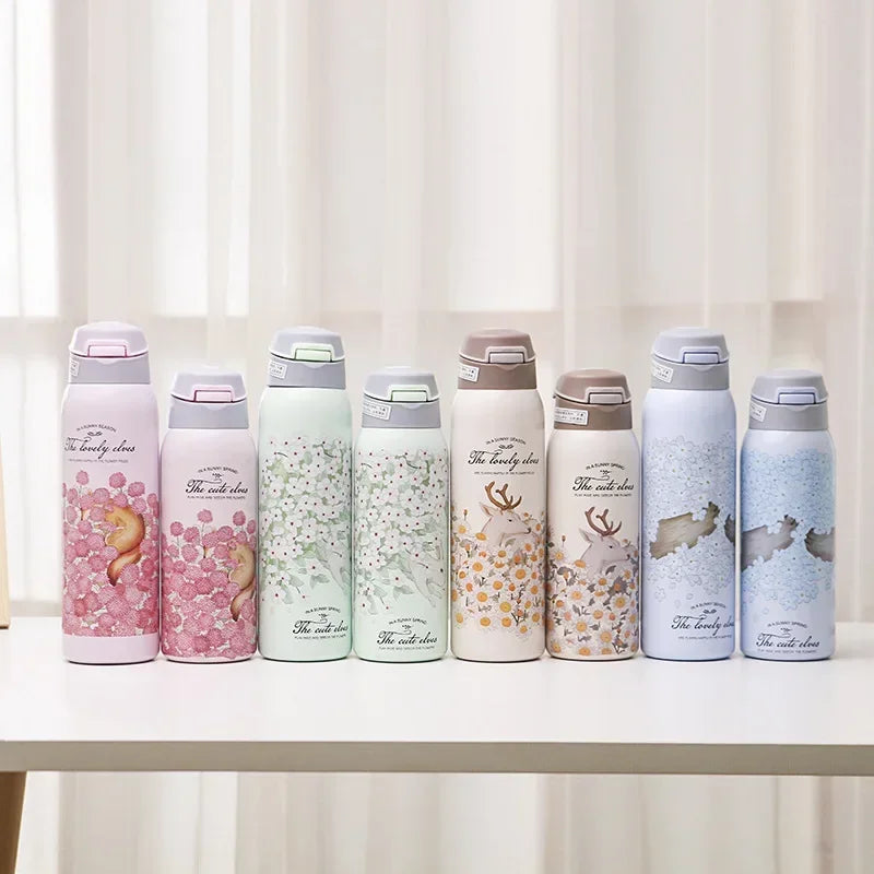 Cute printed Kids Insulated water bottle with straw