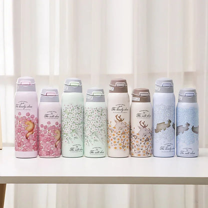 Cute printed Kids Insulated water bottle with straw
