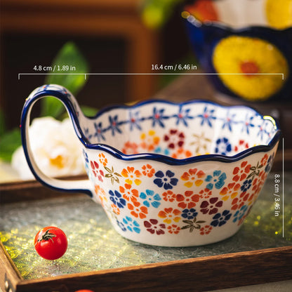 Hand-Painted floral Handle Bowl – 1L Ceramic Multi-Purpose Bowl
