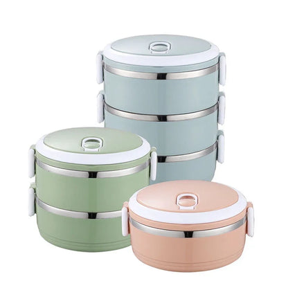 Multi-layer Thermal Lunch Box Stackable Round Metal Stainless Steel container