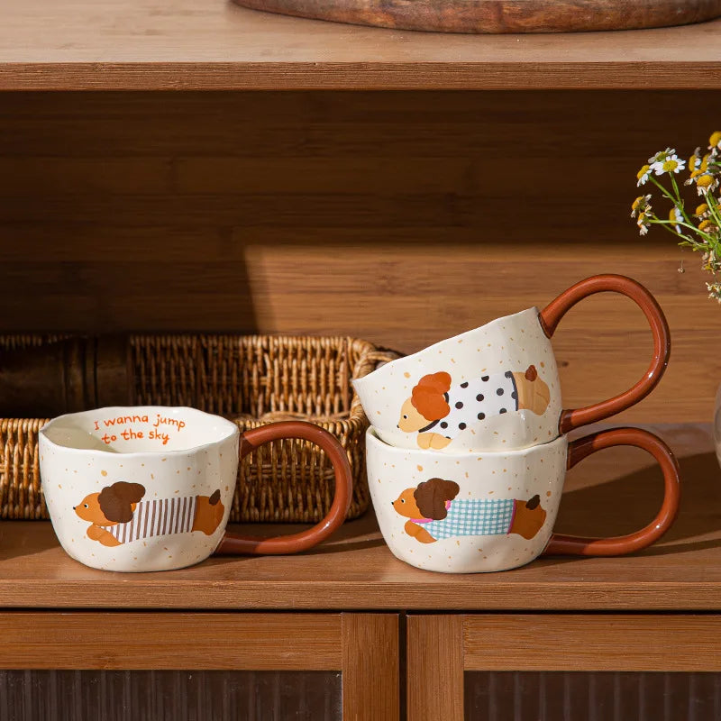 300ML Ceramic Mug – Coffee & Tea Cup with dog pattern design and Unique Handle