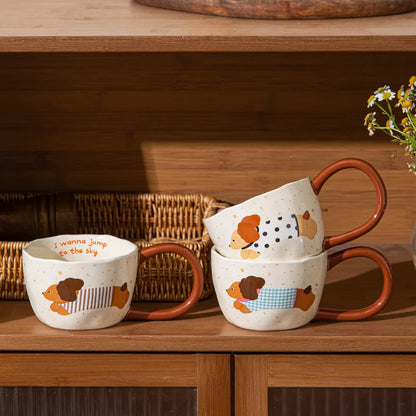 300ML Ceramic Mug – Coffee & Tea Cup with dog pattern design and Unique Handle