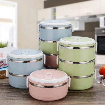 Multi-layer Thermal Lunch Box Stackable Round Metal Stainless Steel container