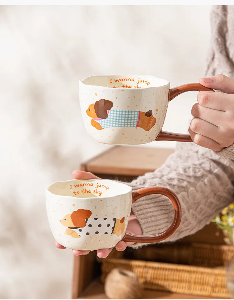 300ML Ceramic Mug – Coffee & Tea Cup with dog pattern design and Unique Handle