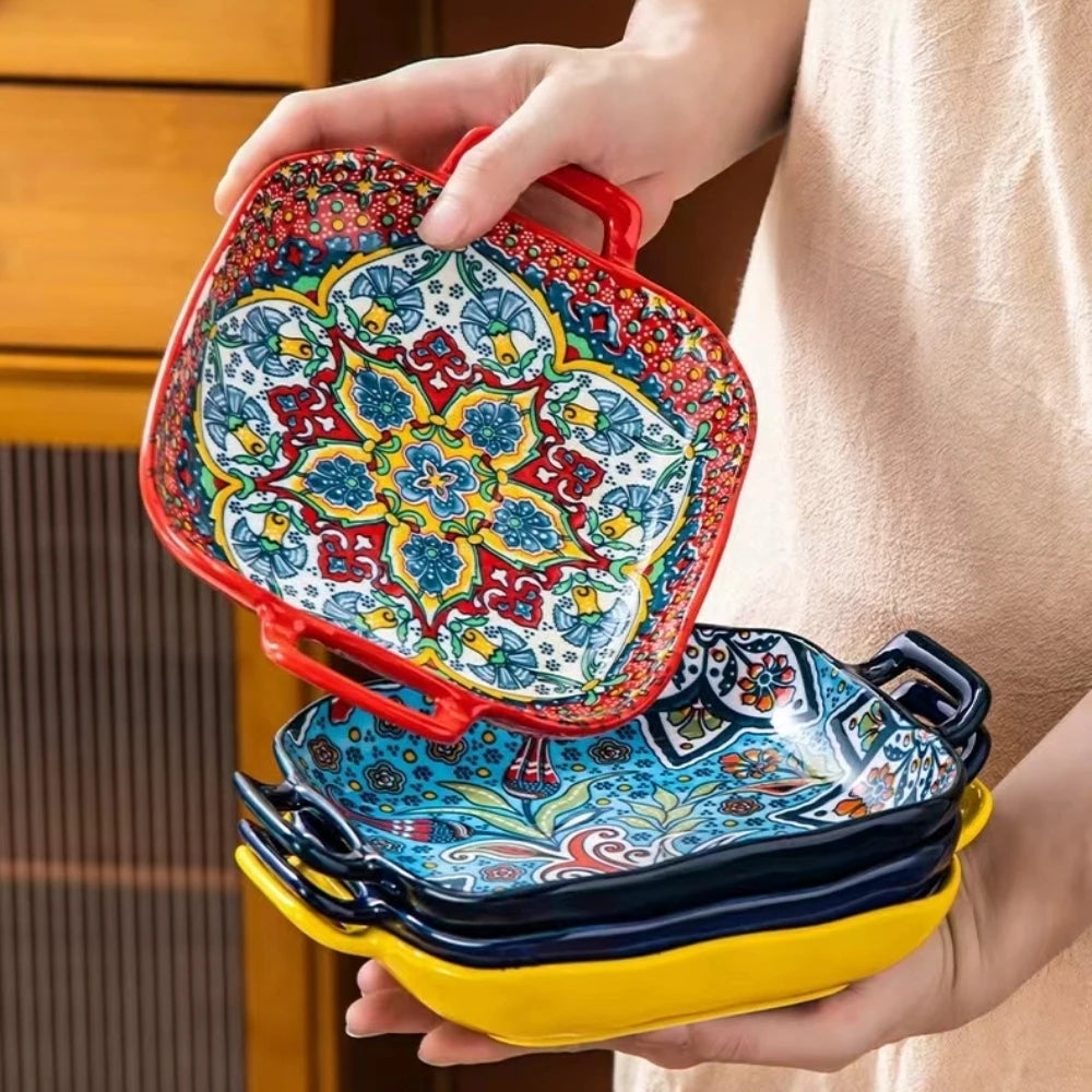 Bohemian Style Ceramic Plate – 9 Inch Pasta, Salad & Food Dish