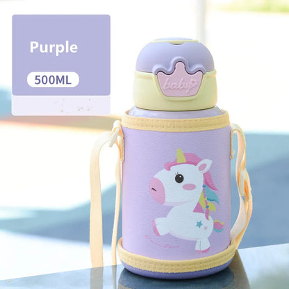 500ML Kids Thermos Bottle with Strap & Carry Bag