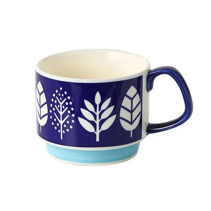 300ml Floral Geometric Retro Style Ceramic Coffee Mug