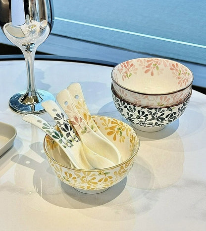 Beautiful vintage floral Hand-Painted Ceramic Bowl with gold rim