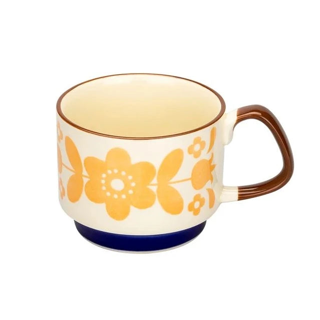 300ml Floral Geometric Retro Style Ceramic Coffee Mug