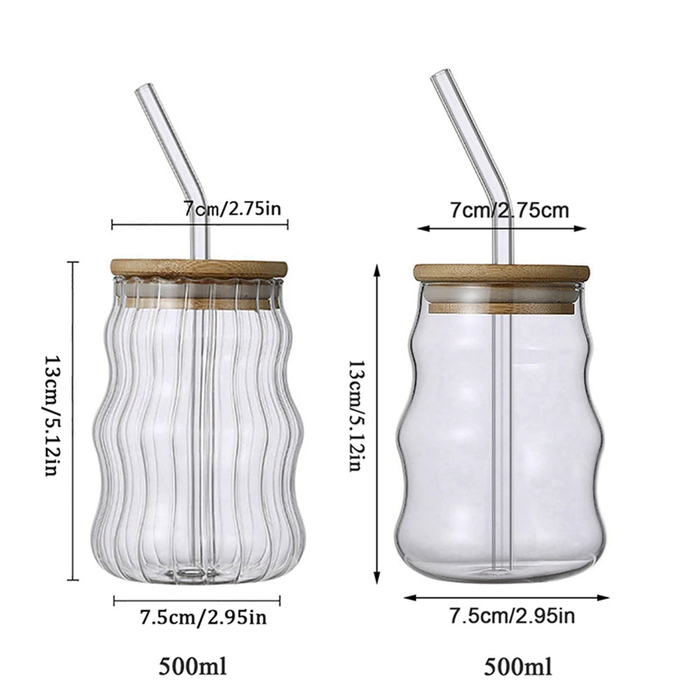 350/500/550/750ML Can-Shaped Glass Cups with Bamboo Lids & Glass Straws