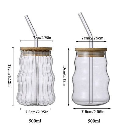 350/500/550/750ML Can-Shaped Glass Cups with Bamboo Lids & Glass Straws