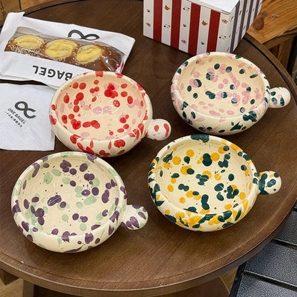 Unique Colorful Ink-Splashed Ceramic Bowl- cup with Handle