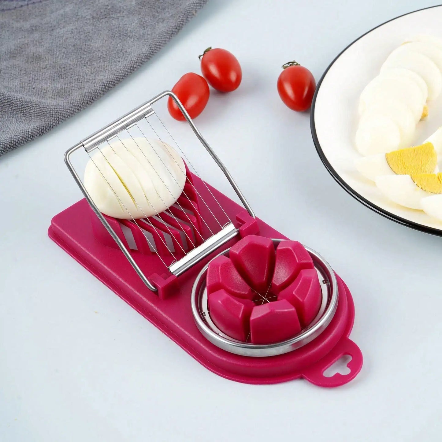 Multifunctional egg cutter 2-in-1 stainless steel wire pull egg cutter for hanging kitchen accessory tools