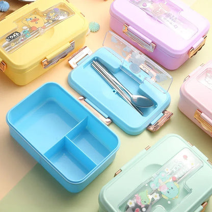 Cute Kids Lunch Box with multiple Compartments and cutlery set