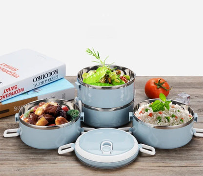 Multi-layer Thermal Lunch Box Stackable Round Metal Stainless Steel container