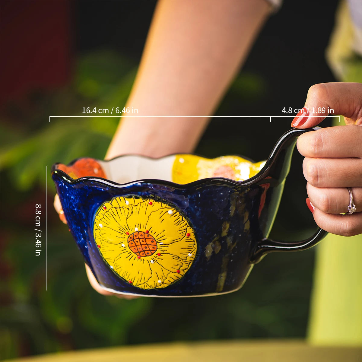 Hand-Painted floral Handle Bowl – 1L Ceramic Multi-Purpose Bowl