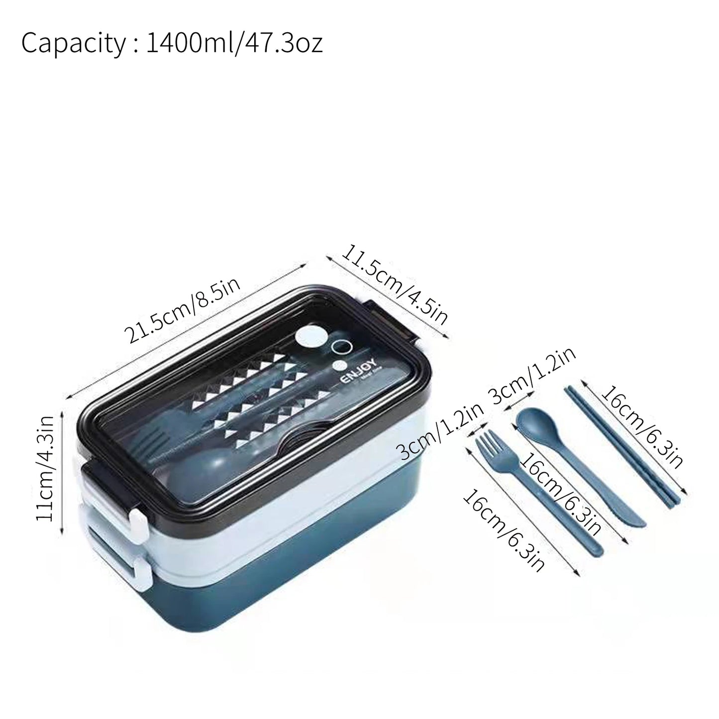 Double-layer Lunch Box With Fork Chopsticks And Spoon 1400ml